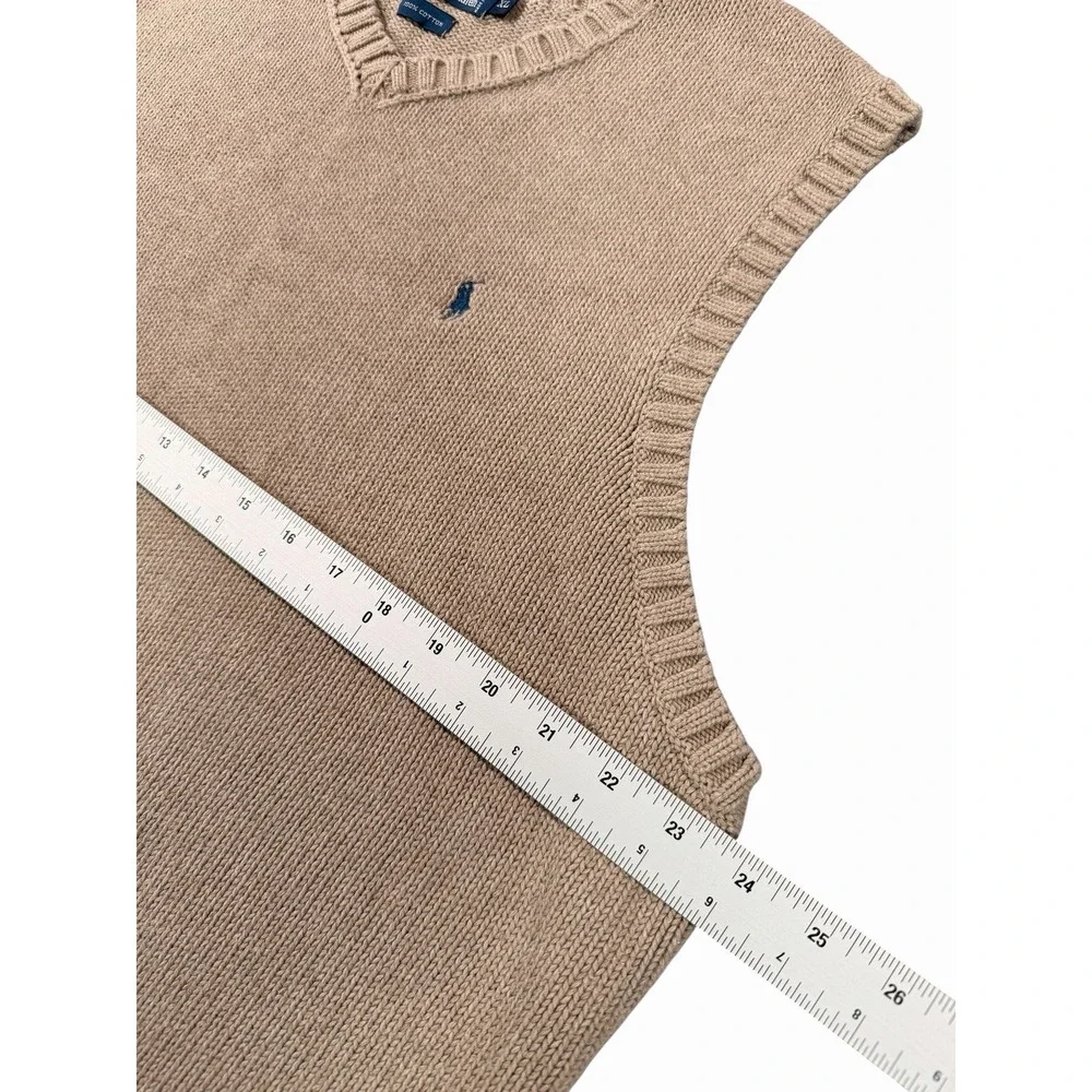 Polo by Ralph Lauren Men's XL Beige Cotton V-Neck Sweater Vest Polo Pony Logo